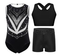 Raenseen Ensemble De Gymnastique Pour Petite Mädchen En Trois Pièces Corps Danse Classique Avec Chemisette Et Petits Pantalons Corps Gymnastique Rythmique Avec Noir 15-16 ans