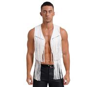 Raenseen Gilet Hippie À Franges Homme Gilet Pour Hippies Et Indiens Veste Western Homme Pirate Médiéval Gothique Manteau Veste Vintage Costume Carnaval Blanc XXL
