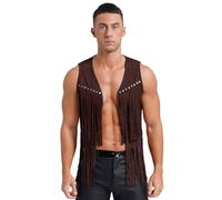 Raenseen Gilet Hippie À Franges Homme Gilet Pour Hippies Et Indiens Veste Western Homme Pirate Médiéval Gothique Manteau Veste Vintage Costume Carnaval Kaki XL
