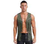 Raenseen Gilet Hippie À Franges Homme Gilet Pour Hippies Et Indiens Veste Western Homme Pirate Médiéval Gothique Manteau Veste Vintage Costume Carnaval Vert armée L