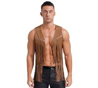 Raenseen Gilet Hippie À Franges Homme Gilet Pour Hippies Et Indiens Veste Western Homme Pirate Médiéval Gothique Manteau Veste Vintage Costume Carnaval Brun L