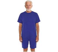 Raenseen Pyjama Élégant Combinaison pour Personnes Âgées Costume Médical Anti Décalottage Maillot Corps pour Patient Atteint Démence Tenue Dexamen Bleu Royal S