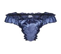 Raenseen Raso Slip Homme Sexy Hot Sissy Gay Lingerie T Back Arruffato Lucido Volant Tanga Brésilienne Crossdresser Hommes Travestis Brief Bleu Marine M