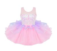 Raenseen Robe De Ballet pour Enfant Carnaval avec Paillettes Tutu Arcenciel Licorne Princesse Robe De Danse Classique Ballet Lac des Cygnes Patinage Artistique Rose 2-3 Ans