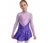 Raenseen Robe De Danse Classique Ballerine Enfant Manches Longues Tenue De Patinage Artistique Body Gymnastique Rythmique Robe De Danse Lyrique Contemporaine Violet 11-12 Ans