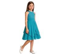 Raenseen Robe Mädchen pour Fête Demoiselle Dhonneur Habit Cérémonie Anniversaire Communion Robe Mariée pour Noce sans Manches Soirée Longue Cocktail Carnaval Col V Turquoise 9-10 Ans