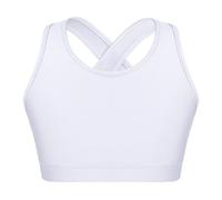 Raenseen Soutiengorge Sportif pour Enfant Débardeur Crop Top Court Soutiengorge Dentraînement pour Bambini Brassière Tenue De Danse Jazz Hip Hop Danse Moderne Blanc 7-8 Ans
