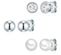 Rafaela Donata Clous d'oreilles lot de 3 pour Femme en 925 Argent sterling Orné de cristaux Perle de culture d'eau douce ca. 5,0 mm
