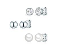 Rafaela Donata Clous d'oreilles lot de 3 pour Femme en 925 Argent sterling Orné de cristaux Perle de culture d'eau douce ca. 5,0 mm