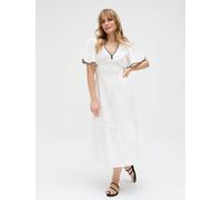 Raffya Raffya Delilah V-Neck Front Tie Midi Dress In Blanc 36