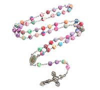 RAFGALDEX Collier chapelet croix en poterie douce colorée, sainte mère | Chaîne de perles de 16cm de Long, pour la maison, l ' église, le Studio de Yoga, décoration, bijoux