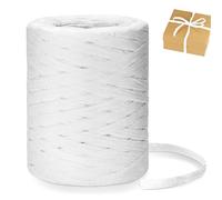 Rafia Naturel Bobine, 200 m Ficelle de Raphia, Ruban en Papier, Ruban de Raphia Kraft pour Emballage de Cadeaux, Bouquets, Décorations, Blanc
