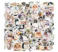 RAFIYU 100 Pcs Autocollants Amusants en Vinyle Motif Chat Kawaii Imperméables pour Bouteille d'eau, Autocollants Esthétiques pour Amoureux des Chats, Scrapbooking, Ordinateur Portable, Téléphone