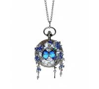 rafonie Une montre gousset papillon significative avec chaîne, pendentif montre collier avec breloques en cristal, Style B., One Size, Classique