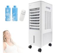 Rafraîchisseur d'air 4-en-1 Mobile sans Tuyau d'évacuation, Réservoir 12L avec 2 Blocs de Glace, Climatiseur Portable, Humidificateur, Purificateur, Télécommande, Minuterie 7.5h