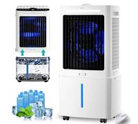 Rafraîchisseur d'air Évaporatif 30L (Climatiseur Mobile Sans Évacuation), 3000 m³/h Puissant Portable, 3-en-1 Ventilateur & Humidificateur avec Touches en relief, Minuteur 12H, 2 Pains de Glace