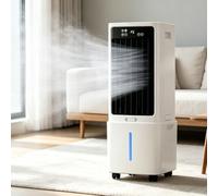 Rafraîchisseur d'air évaporatif portable 12L, 3 vitesses et 3 modes, minuterie 12H, télécommande, oscillation 90°, 2 blocs de glace, affichage numérique, silencieux pour maison bureau