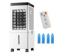 Rafraîchisseur d'air mobile 15L, Climatiseur Mobile télécommande 3 vitesses Ventilateur ioniseur humidificateur purificateur d'air, Minuterie 7.5H, Oscillation 90º, 4 Refroidisseurs Inclus.