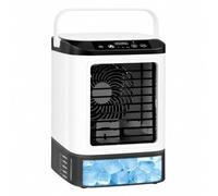 Rafraîchisseur d'air portable, mini ventilateur climatiseur 4 en 1 avec 4 vitesses, 2 modes de brumisation, 7 lumières LED, réservoir d'eau de 900 ml, compartiment pour le g