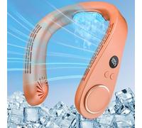 Rafraichisseur d'air Ventilateur de Cou 5500mAh,Ventilateur Portable Cou Rechargeable USB sans Pale&Mains Libres,Ventilateurs Air Cooler avec Affichage LED pour Bureau Extérieur Voyage Camping Orange