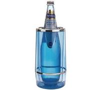 APS Refroidisseur de Bouteilles avec Bord chromé, Transparent, Refroidisseur de Bouteilles de Boissons à Double paroi, 11,5 x 11,5 cm, Hauteur 23 cm, Bleu