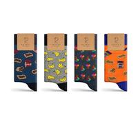 Rafray Chaussettes Funky Chaussettes Coffret cadeau - Ice Cream-Peanut Butter-Banana Socks - Coton Premium - 4 paires - Taille 40-44, Orange, Gris, Marine, 40-44