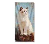Ragdoll Bannières décoratives élégantes pour porte de chat aux yeux bleus pour intérieur et extérieur, toute l'année, décoration d'intérieur et d'extérieur pour amoureux des animaux, 91,4 x 183 cm