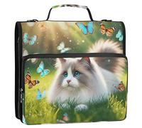 Ragdoll Organiseur de classeur à fermeture éclair Motif chat floral 3,8 cm 3 anneaux Sac d'école robuste avec bandoulière Plusieurs poches Grand porte-documents