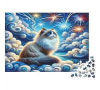 Ragdoll Puzzle 1000 Pièces Jouet en Bois Divertissement Créatif Décoration Intérieure Feux d'artifice Cloud Challenge Toy Adultes Et Enfants À Partir De 14 Ans 1000pcs (75x50cm)