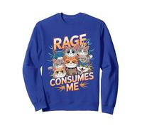 Rage Consumes Me Cat Humour Meme Sweatshirt, Unisexe pour Adultes, Bleu Royal, XXL