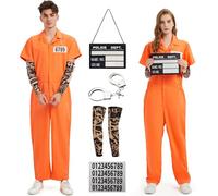 Ragelion Combinaison de prisonnier pour adulte - Costume de prisonnier pour homme et femme - Tenue criminelle d'Halloween (taille XS)