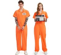 Ragelion Prisoner Jumpsuit Orange,Déguisement Prisonnier Homme,Costume Prisonnier Adulte de Carnaval Halloween (S)