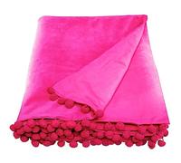 Ragged Rose Belinda Couvre-lit en Velours Rose Fuchsia avec Pompons, 140 x 180 cm