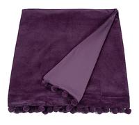Ragged Rose Belinda Jeté de lit en Velours avec Pompons Aubergine, Polyester 100% Coton, 180 x 140 cms