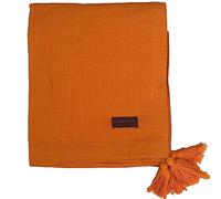 Ragged Rose Couvre-lit gaufré polyvalent en coton pour canapé et lit - Jeté d'intérieur et d'extérieur en pur coton gaufré avec pompons épais sur tous les coins - 140 cm x 180 cm, orange