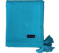Ragged Rose Jeté de lit gaufré polyvalent en coton avec pompons d'angle, pour intérieur et extérieur, 140 x 180 cm, turquoise