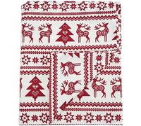 Ragged Rose Nappe de Noël Festive en Lin avec imprimés de Style Nordique pour Le Salon et la Cuisine - Nappe en Coton Qui Convient à Une Table de 1,8 à 2,1 m - Imprimé Nordique Rouge