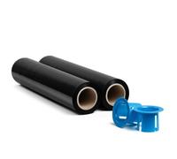 RAGO® Film etirable Demenagement Noir Lot de 2 I 0,85 kg I 7,5 x 7,5 x 40 cm I Film plastique Emballage Noir I Film à Palette i Rouleau emballage Colis avec Distributeur 150m
