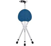 RAGOPILEN Chaise Pliante, Canne de Marche 2 en 1 avec siège et lumière LED, Pliable et réglable en Hauteur, Bleu/Marron(Blue Color)