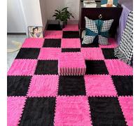 RAGOPILEN Tapis d'éveil en Peluche, Dalles de Moquette emboîtables 30x30x1 cm Multicolores Paquet de 10(Rose Red+Black)