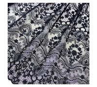 RAGOPILEN Tissu Artisanal en Coton, Tissu en Coton brodé 1 Yard 135 cm 53 Pouces de Large Dentelle Gaze Tulle Tissu matériel Noir Ivoire(Black)