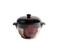 Ragoût à deux oreilles rétro japonais avec couvercle et sous-glaçure peint à la main - Langue du carthame