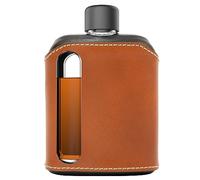Ragproper Flasque moderne en verre - Bouteille durable pour whisky pour homme et femme - Gourde pour homme et femme - Gourde en verre et cuir pour spiritueux (double shot 240 ml, noir et brun clair)