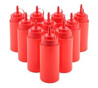Bouteilles de condiments 460 ml distributeur de condiments à presser en plastique 10 pièce/ensemble Ketchup moutarde sauce mayo crème à l'huile bouteilles de condiments pour Restaurant (rouge)