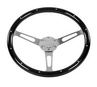 Raguso Volant Classique en Bois, 15 Pouces de diamètre rétro Volant en Noyer Universel 3 Rayons rivetés pour Nostalgie 6 Trous pour Modification de Voiture(Le Noir)