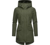 Ragwear Parka de transition légère pour femme - Manteau de pluie long imperméable (colonne d'eau 11 000 mm) et respirante avec grande capuche Begonia - Tailles XS à 6XL, Vert olive foncé, L