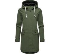 Ragwear Veste demi-saison longue imperméable pour femme (colonne d'eau : 11 000 mm) et manteau softshell respirant avec capuche Tinsley Shell YOUMODO XS à XXL, Vert olive foncé, M