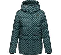 Ragwear Veste d'hiver chaude pour femme - Imperméable et coupe-vent - Avec motif pied-de-poule tendance et capuche - Imprimé Wikesh - YOUMODO XS à 6XL, Vert océan., L