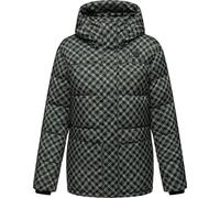 Ragwear Veste d'hiver femme veste matelassée chaude imperméable et coupe-vent avec motif pied-de-poule tendance et capuche Wikesh Print YOUMODO XS-6XL, Dusty Green, XL