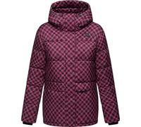 Ragwear Veste d'hiver pour femmes, veste matelassée chaude, imperméable et coupe-vent avec motif à carreaux tendance et capuche Wikesh Print YOUMODO XS-6XL, fuchsia, 3XL